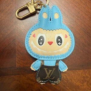 Brand new upcycled Labubu Blue and Brown labubu Key chain bag charm